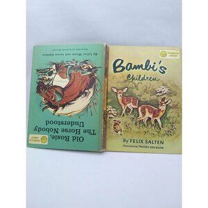 Vtg Dandelion Library double book Bambi's Children & Old Rosie stories HC